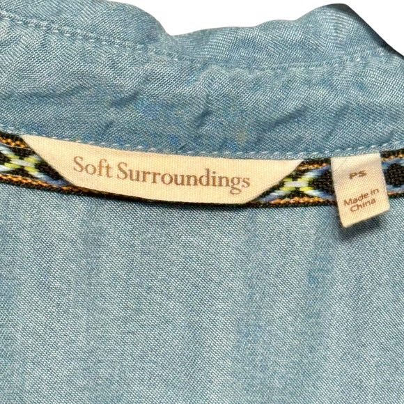 Soft Surroundings Eventide Tencel Chambray Pleated Button Front Blue Blouse - Picture 10 of 11